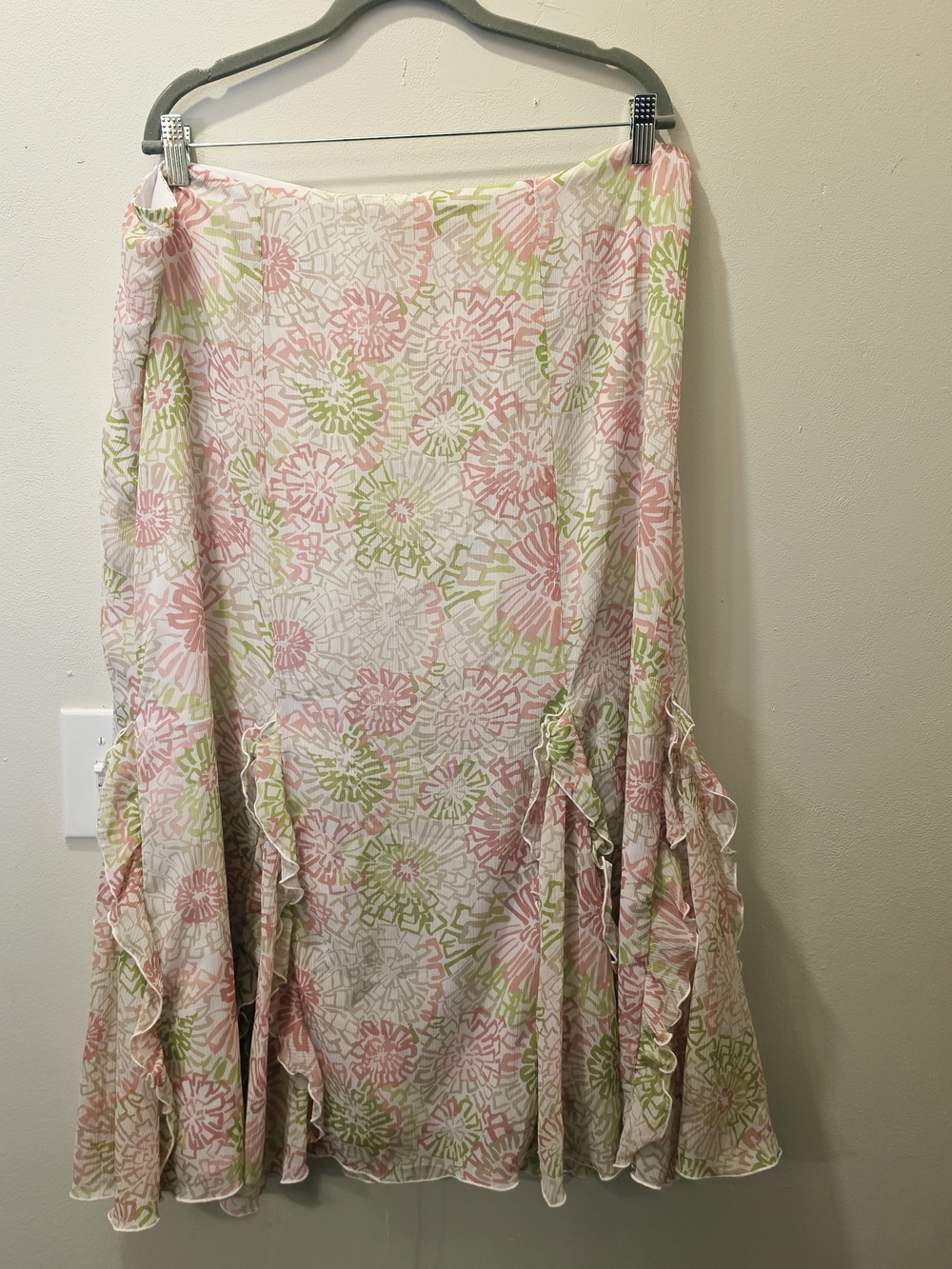 Ruby Rd. Pink Green Floral A-Line Ruffle Skirt Size 18 Y2k Cottagecore 90s